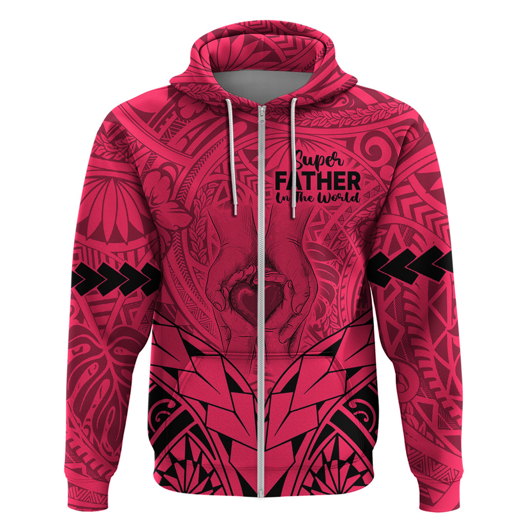 Polynesian Father's Day Gift For Dad Hoodie Super Father In The World - Pink Polynesian Pattern - Wonder Print Shop