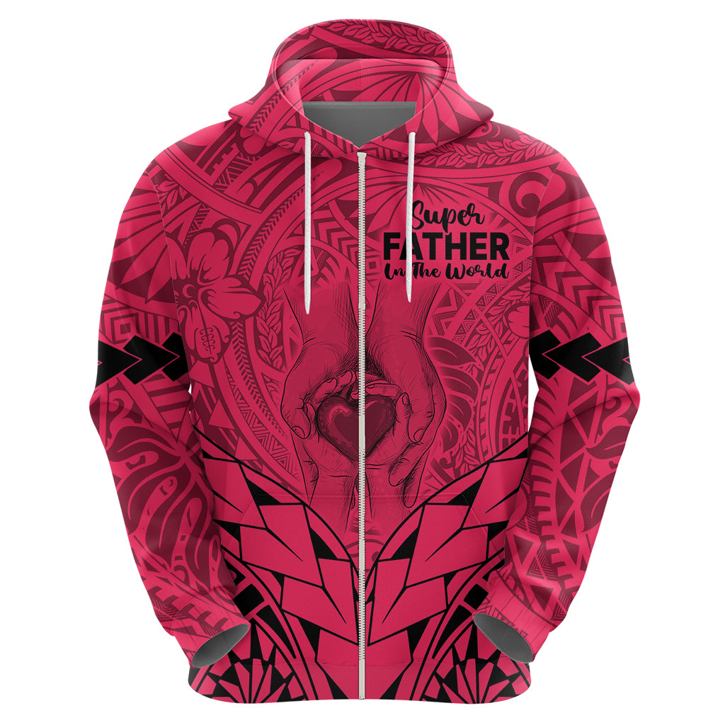 Polynesian Father's Day Gift For Dad Hoodie Super Father In The World - Pink Polynesian Pattern - Wonder Print Shop