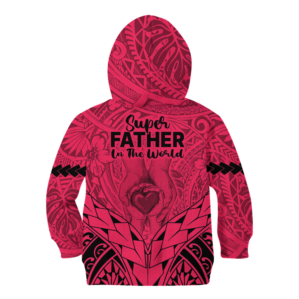Polynesian Father's Day Gift For Dad Kid Hoodie Super Father In The World - Pink Polynesian Pattern - Wonder Print Shop