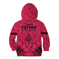 Polynesian Father's Day Gift For Dad Kid Hoodie Super Father In The World - Pink Polynesian Pattern - Wonder Print Shop