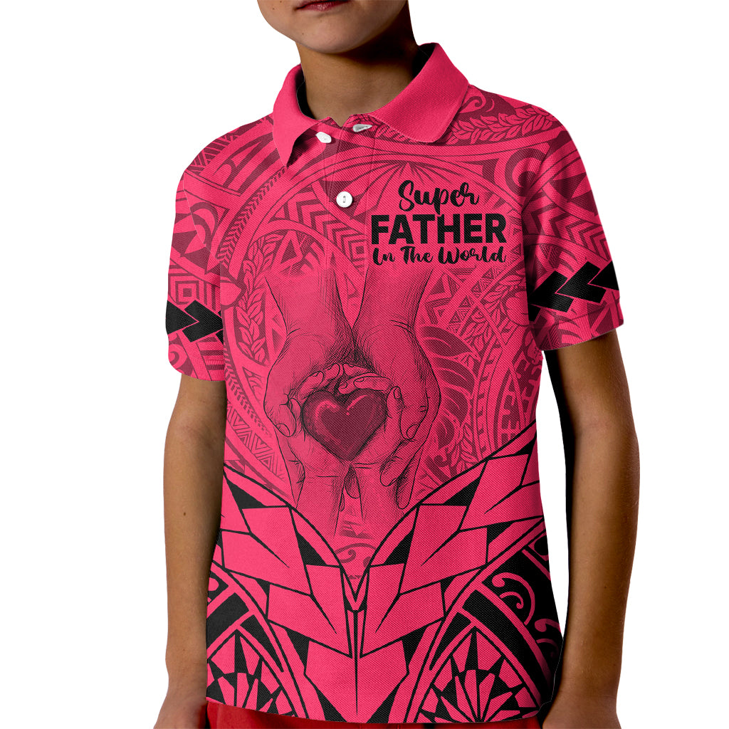 Polynesian Fathers Day Gift For Dad Polo Shirt for Kid Super Father In The World Pink Polynesian Pattern - Wonder Print Shop