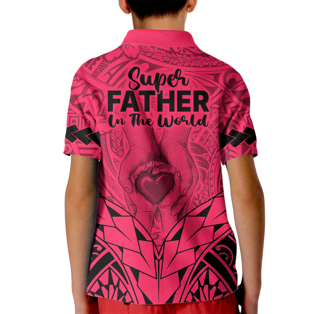 Polynesian Fathers Day Gift For Dad Polo Shirt for Kid Super Father In The World Pink Polynesian Pattern - Wonder Print Shop