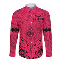 Polynesian Father's Day Gift For Dad Long Sleeve Button Shirt Super Father In The World - Pink Polynesian Pattern - Wonder Print Shop