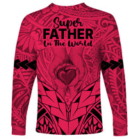 Polynesian Father's Day Gift For Dad Long Sleeve Shirt Super Father In The World - Pink Polynesian Pattern - Wonder Print Shop