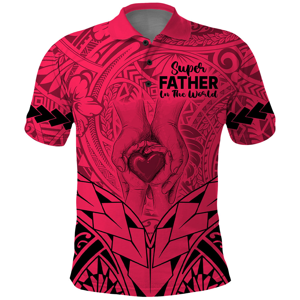 Polynesian Fathers Day Gift For Dad Polo Shirt Super Father In The World Pink Polynesian Pattern - Wonder Print Shop