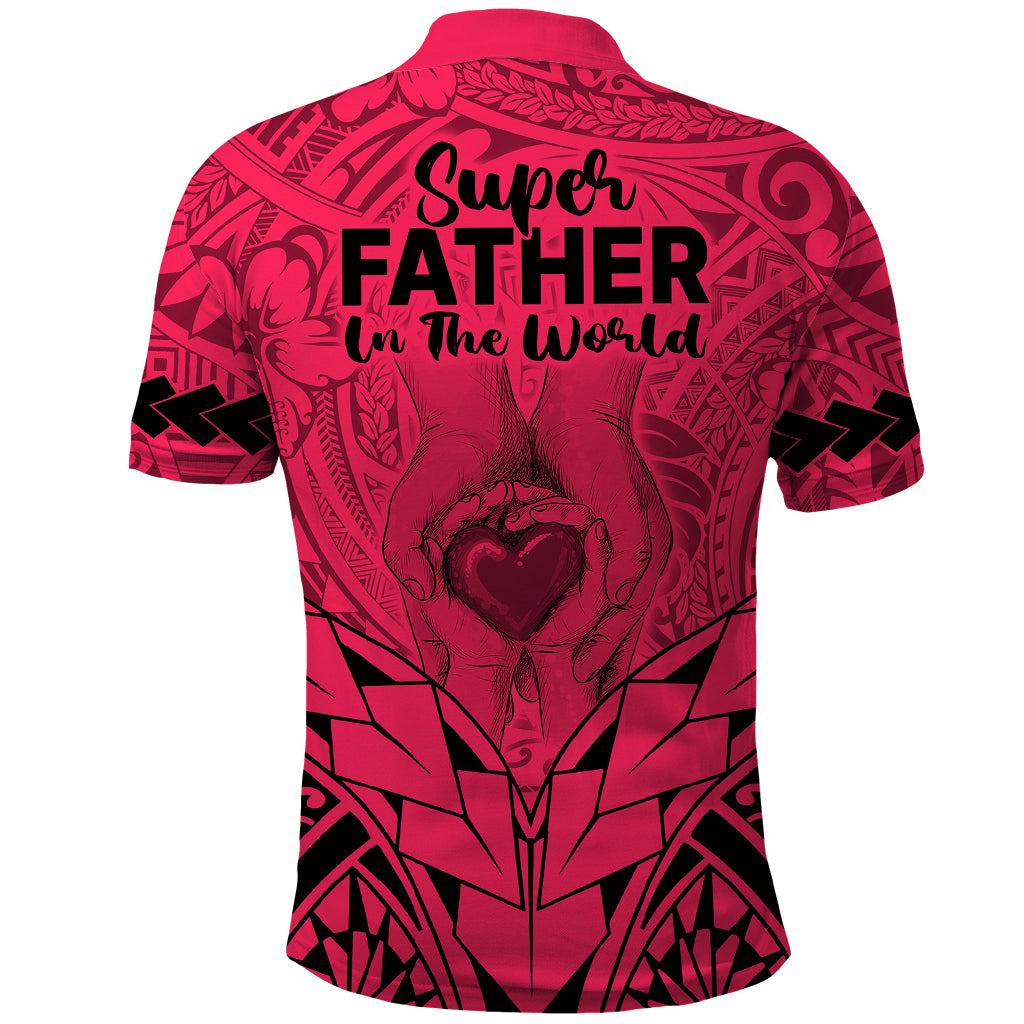 Polynesian Fathers Day Gift For Dad Polo Shirt Super Father In The World Pink Polynesian Pattern - Wonder Print Shop