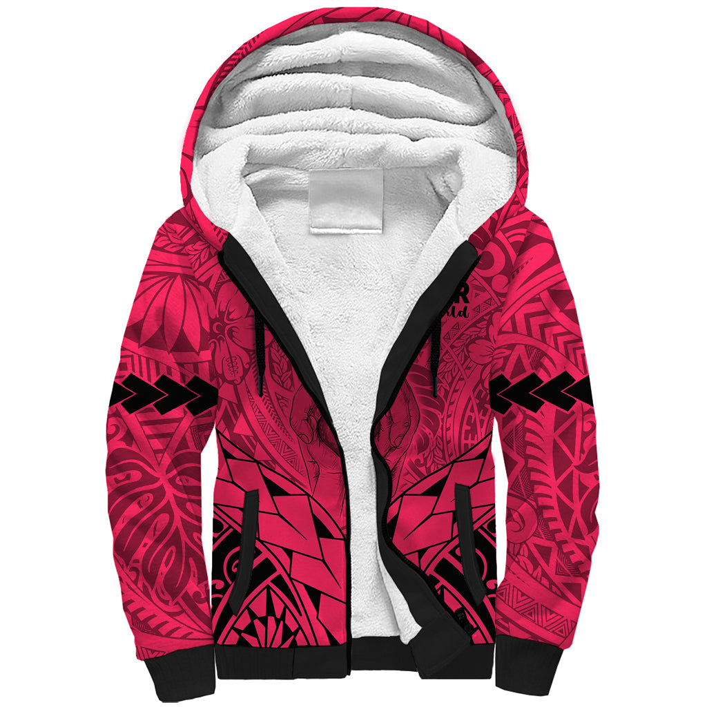 Polynesian Father's Day Gift For Dad Sherpa Hoodie Super Father In The World - Pink Polynesian Pattern - Wonder Print Shop