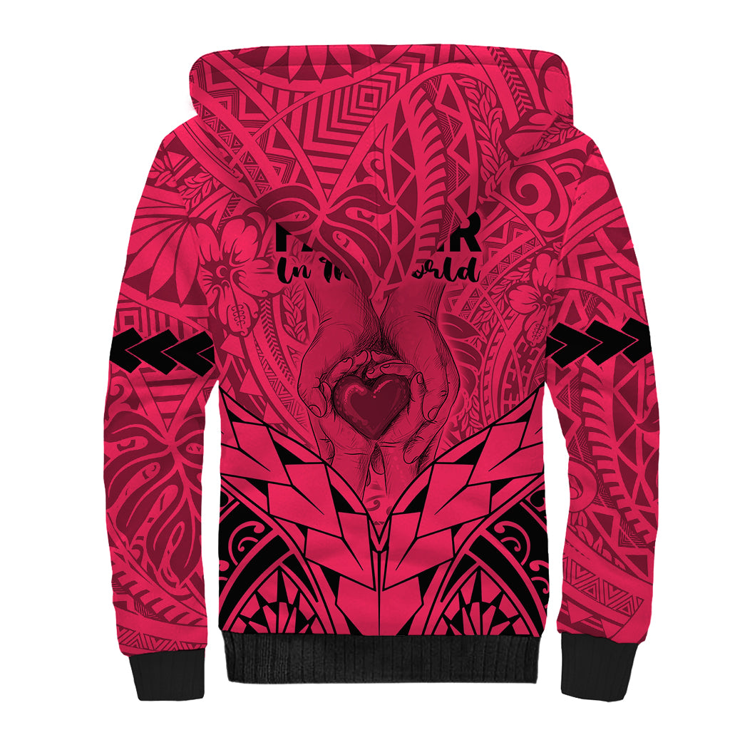 Polynesian Father's Day Gift For Dad Sherpa Hoodie Super Father In The World - Pink Polynesian Pattern - Wonder Print Shop