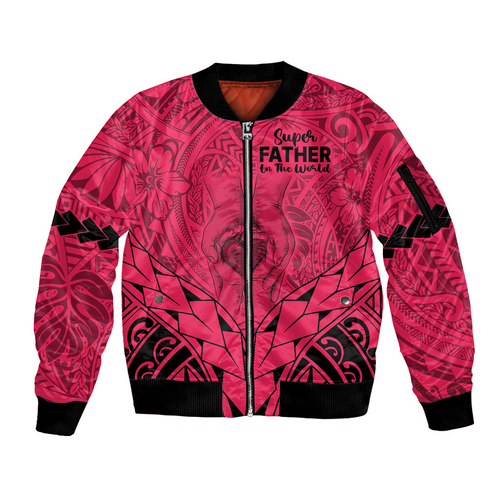 Polynesian Father's Day Gift For Dad Sleeve Zip Bomber Jacket Super Father In The World - Pink Polynesian Pattern - Wonder Print Shop