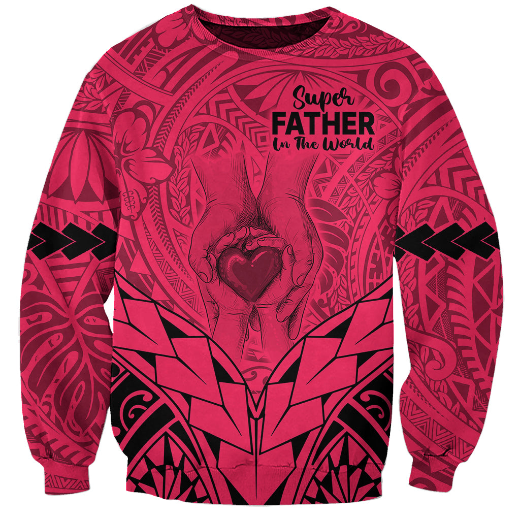 Polynesian Father's Day Gift For Dad Sweatshirt Super Father In The World - Pink Polynesian Pattern - Wonder Print Shop