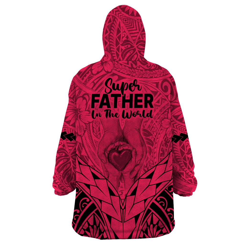 Polynesian Father's Day Gift For Dad Wearable Blanket Hoodie Super Father In The World - Pink Polynesian Pattern - Wonder Print Shop