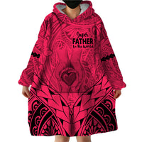 Polynesian Father's Day Gift For Dad Wearable Blanket Hoodie Super Father In The World - Pink Polynesian Pattern - Wonder Print Shop