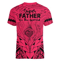 Polynesian Father's Day Gift For Dad Women V Neck T Shirt Super Father In The World - Pink Polynesian Pattern - Wonder Print Shop