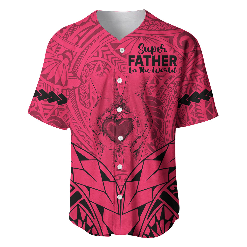 Personalised Polynesian Father's Day Gift For Dad Baseball Jersey Super Father In The World - Pink Polynesian Pattern LT9 - Wonder Print Shop