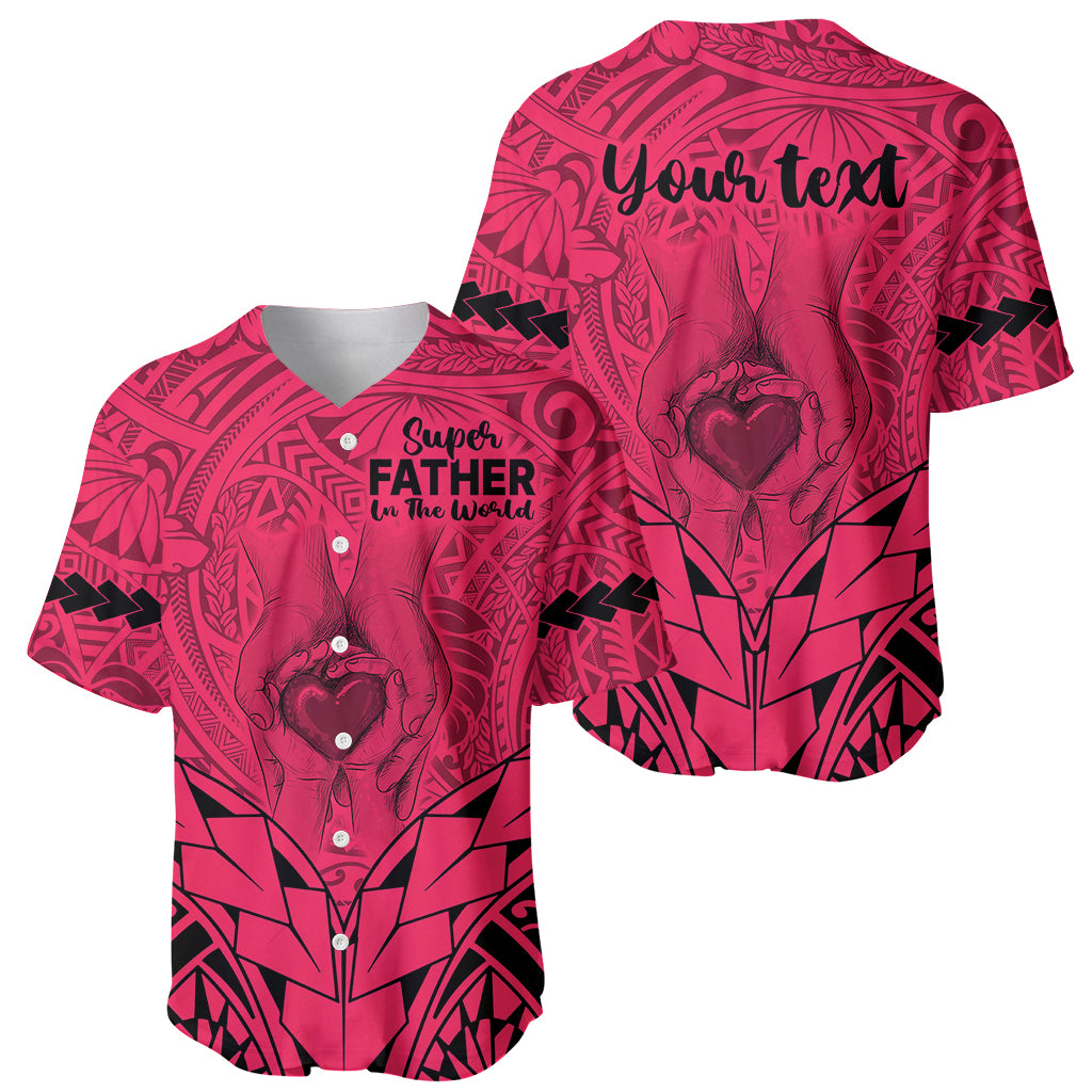 Personalised Polynesian Father's Day Gift For Dad Baseball Jersey Super Father In The World - Pink Polynesian Pattern LT9 - Wonder Print Shop