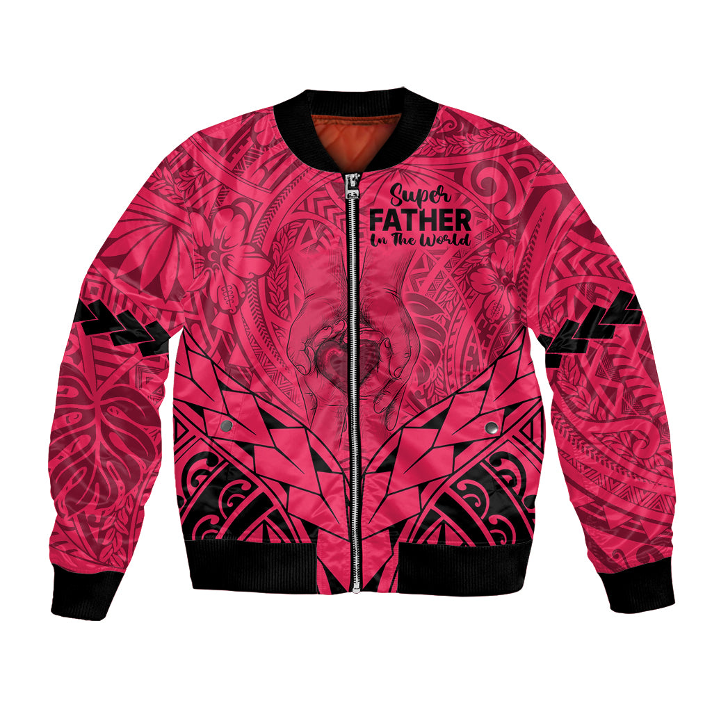 Personalised Polynesian Father's Day Gift For Dad Bomber Jacket Super Father In The World - Pink Polynesian Pattern LT9 - Wonder Print Shop