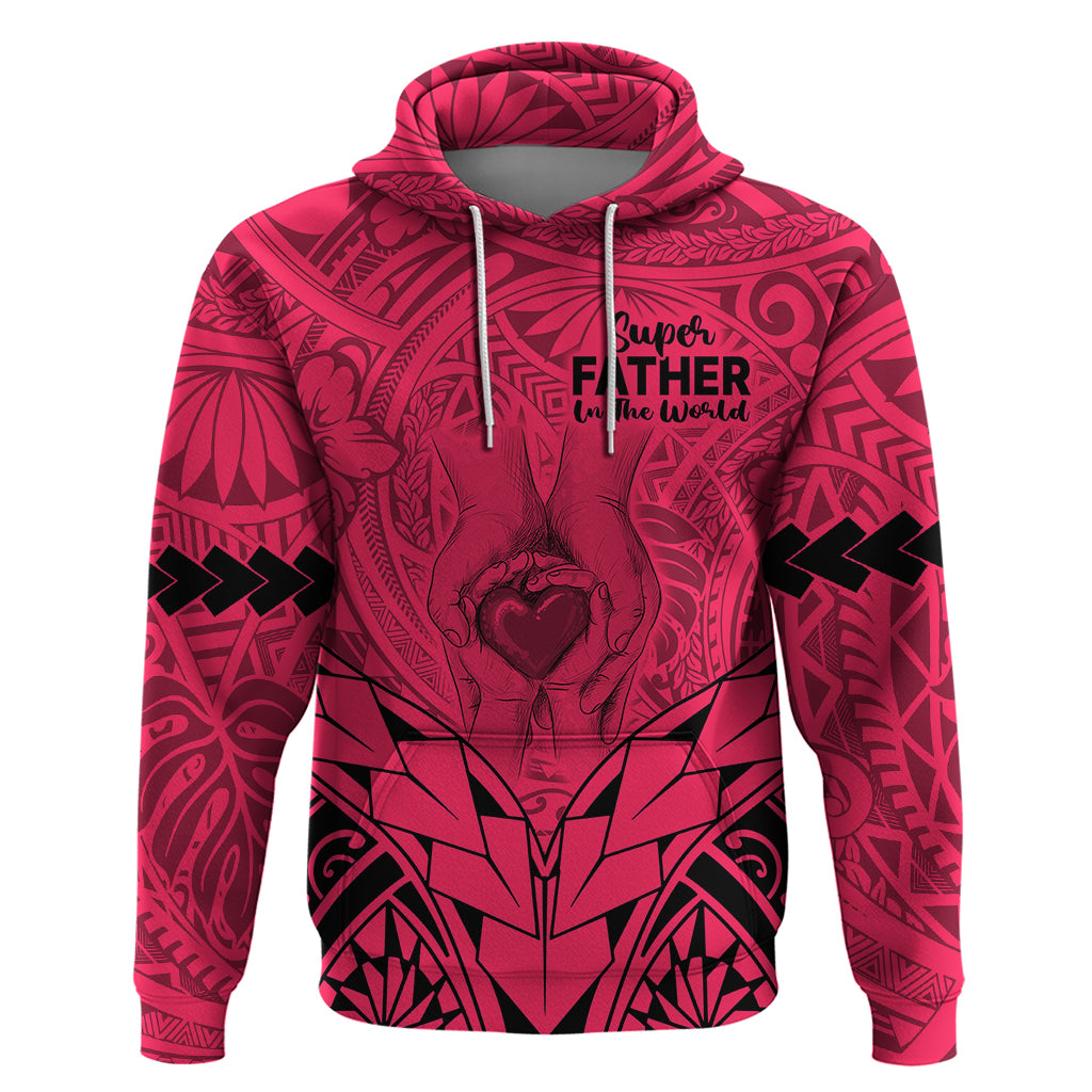 Personalised Polynesian Father's Day Gift For Dad Hoodie Super Father In The World - Pink Polynesian Pattern - Wonder Print Shop
