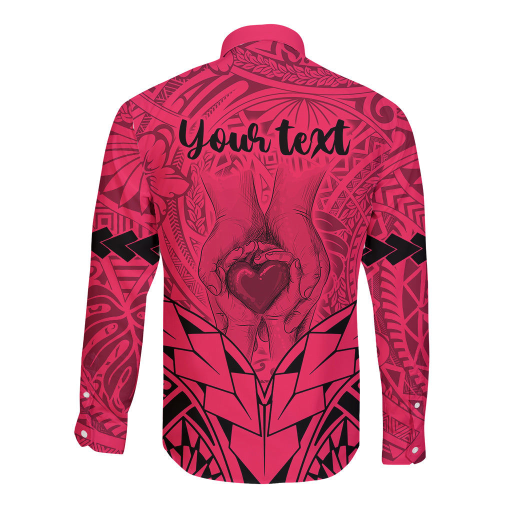Personalised Polynesian Father's Day Gift For Dad Long Sleeve Button Shirt Super Father In The World - Pink Polynesian Pattern - Wonder Print Shop