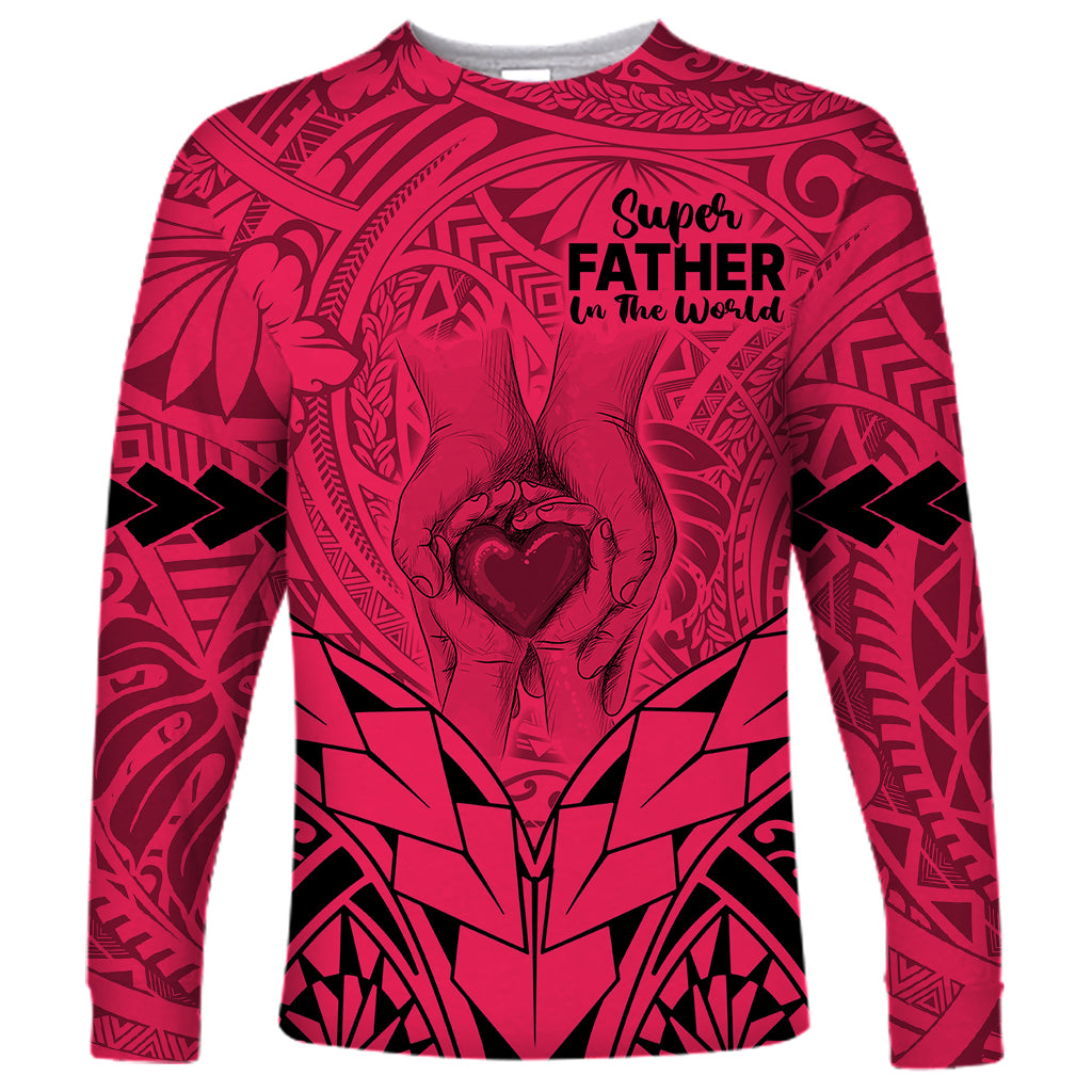 Personalised Polynesian Father's Day Gift For Dad Long Sleeve Shirt Super Father In The World - Pink Polynesian Pattern - Wonder Print Shop