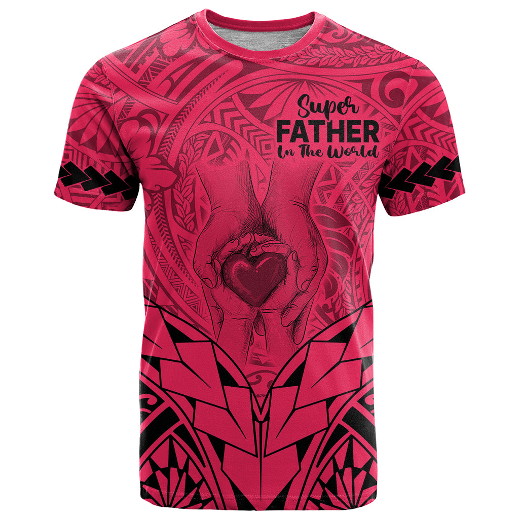 Personalised Polynesian Father's Day Gift For Dad T Shirt Super Father In The World - Pink Polynesian Pattern - Wonder Print Shop