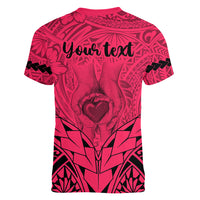 Personalised Polynesian Father's Day Gift For Dad Women V Neck T Shirt Super Father In The World - Pink Polynesian Pattern - Wonder Print Shop