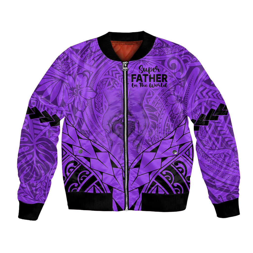 Polynesian Father's Day Gift For Dad Bomber Jacket Super Father In The World - Purple Polynesian Pattern LT9 - Wonder Print Shop