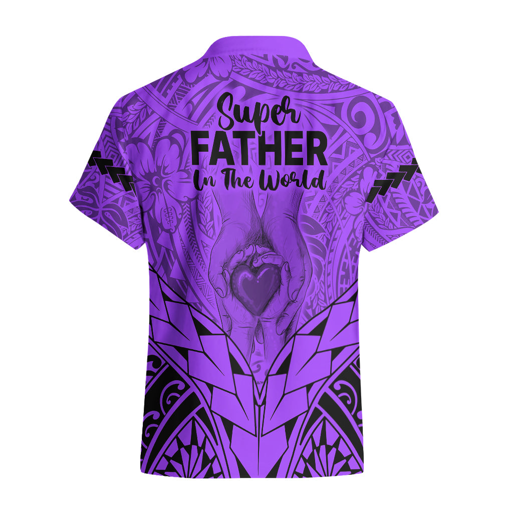 Polynesian Father's Day Gift For Dad Hawaiian Shirt Super Father In The World - Purple Polynesian Pattern - Wonder Print Shop