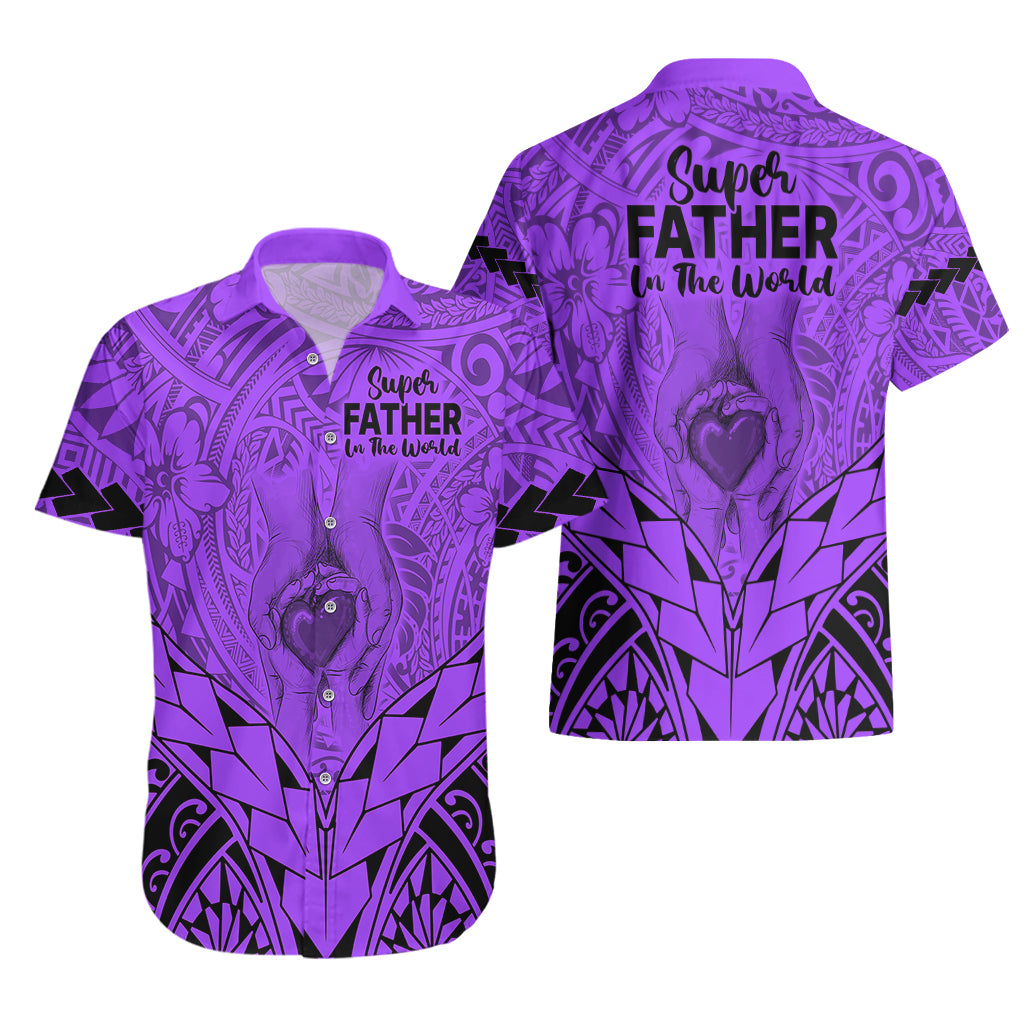 Polynesian Father's Day Gift For Dad Hawaiian Shirt Super Father In The World - Purple Polynesian Pattern - Wonder Print Shop