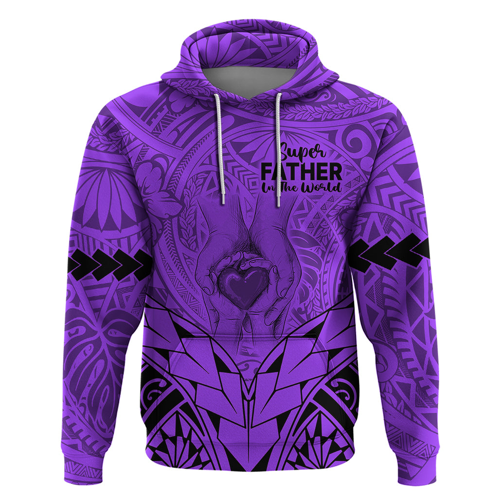 Polynesian Father's Day Gift For Dad Hoodie Super Father In The World - Purple Polynesian Pattern - Wonder Print Shop