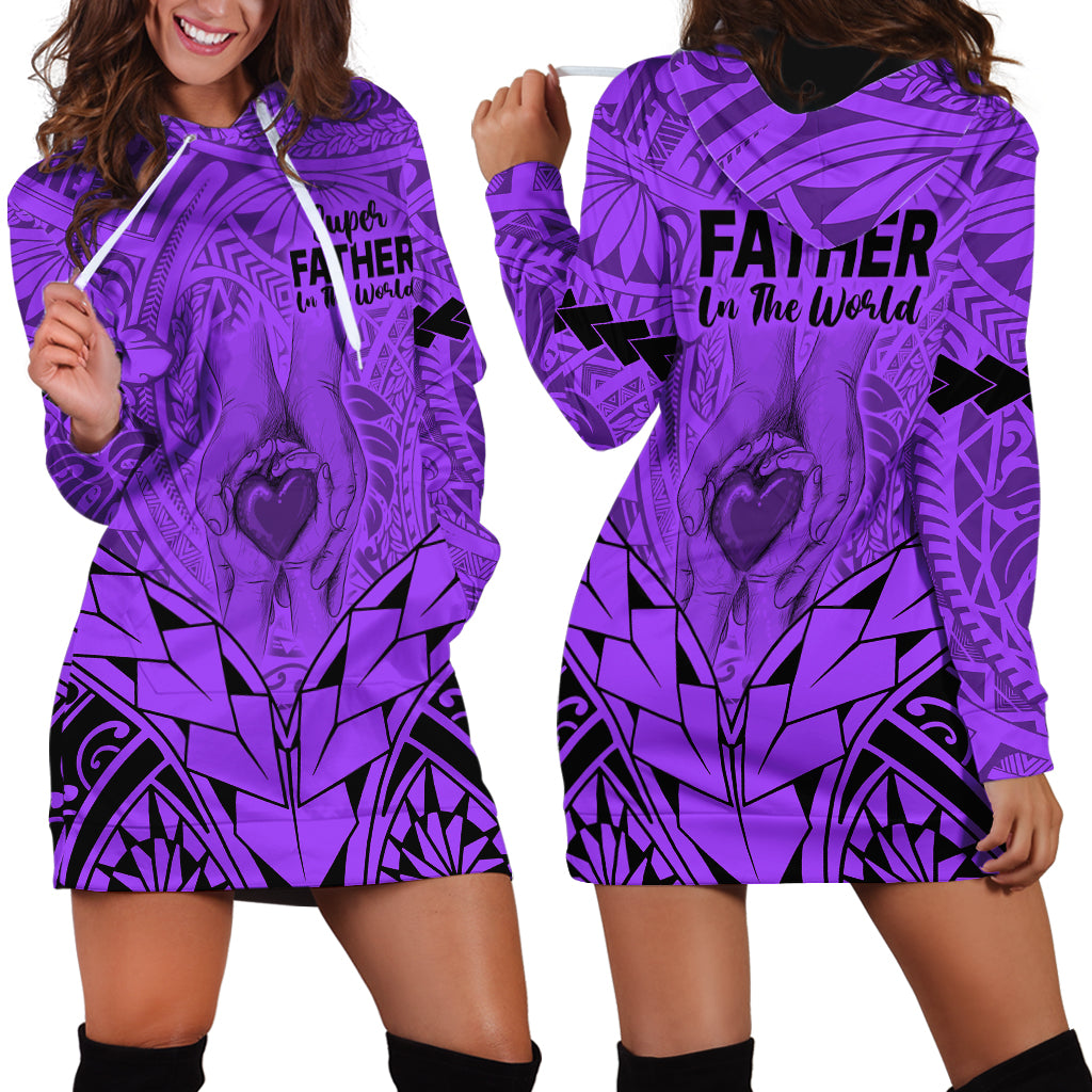 Polynesian Father's Day Gift For Dad Hoodie Dress Super Father In The World - Purple Polynesian Pattern - Wonder Print Shop