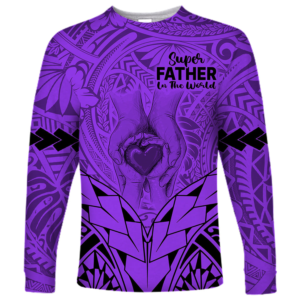 Polynesian Father's Day Gift For Dad Long Sleeve Shirt Super Father In The World - Purple Polynesian Pattern - Wonder Print Shop
