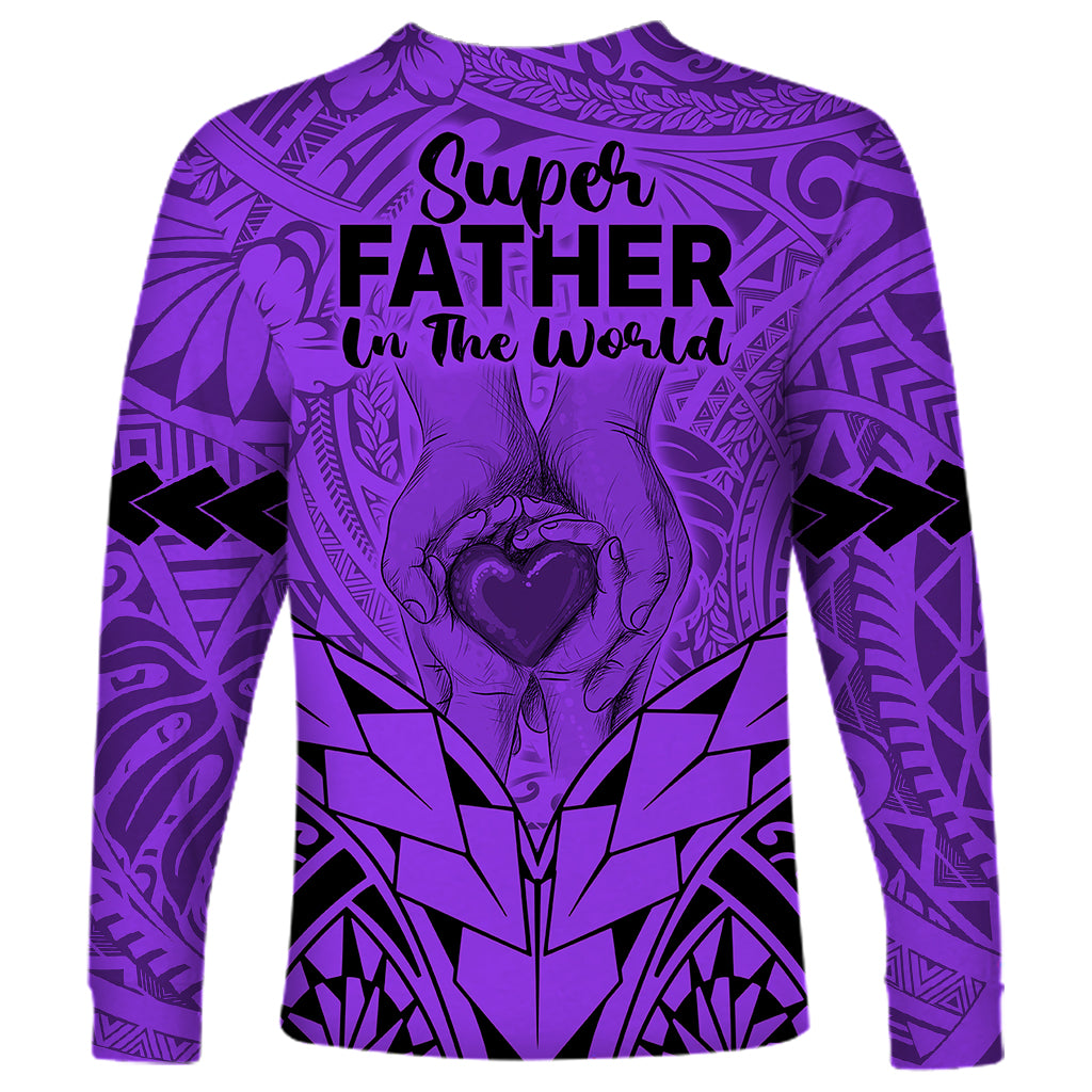 Polynesian Father's Day Gift For Dad Long Sleeve Shirt Super Father In The World - Purple Polynesian Pattern - Wonder Print Shop