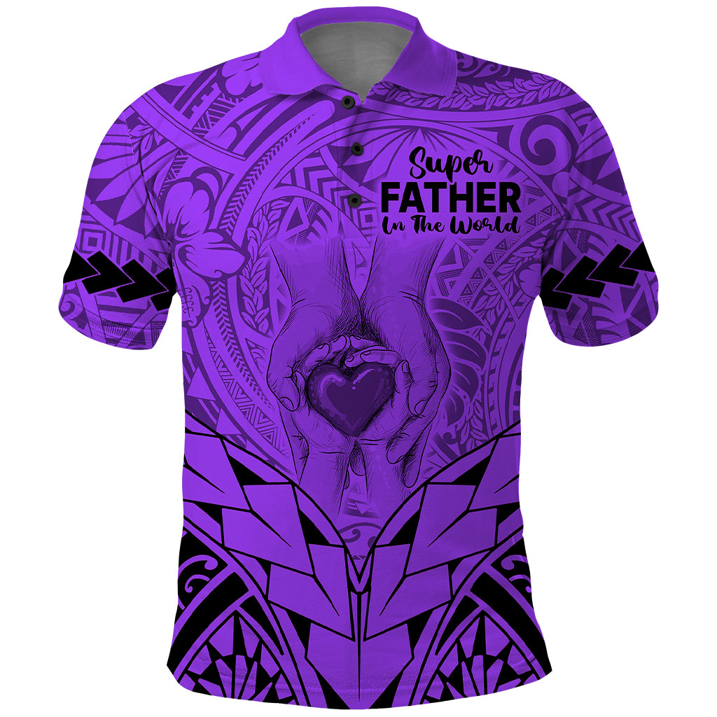 polynesian-fathers-day-gift-for-dad-polo-shirt-super-father-in-the-world-purple-polynesian-pattern