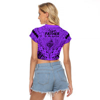 Polynesian Father's Day Gift For Dad Raglan Cropped T Shirt Super Father In The World - Purple Polynesian Pattern - Wonder Print Shop