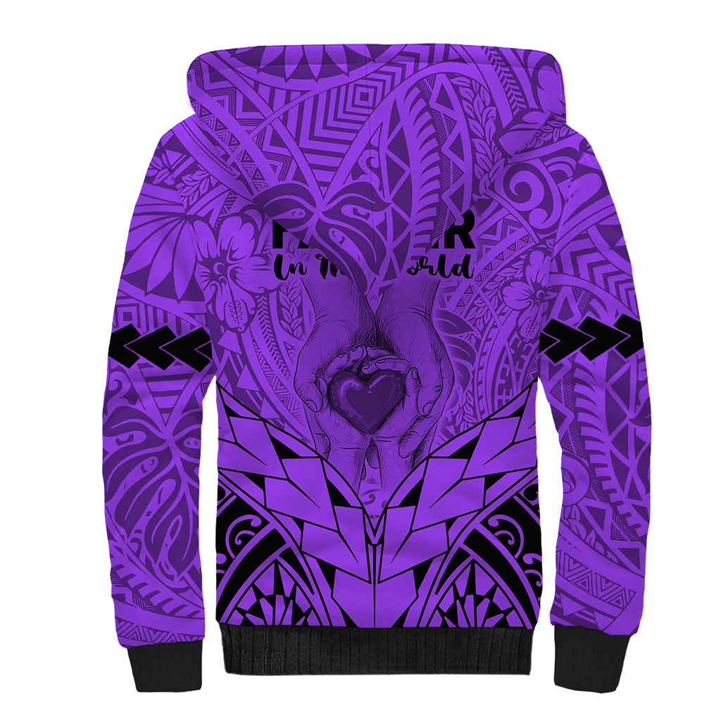 Polynesian Father's Day Gift For Dad Sherpa Hoodie Super Father In The World - Purple Polynesian Pattern - Wonder Print Shop
