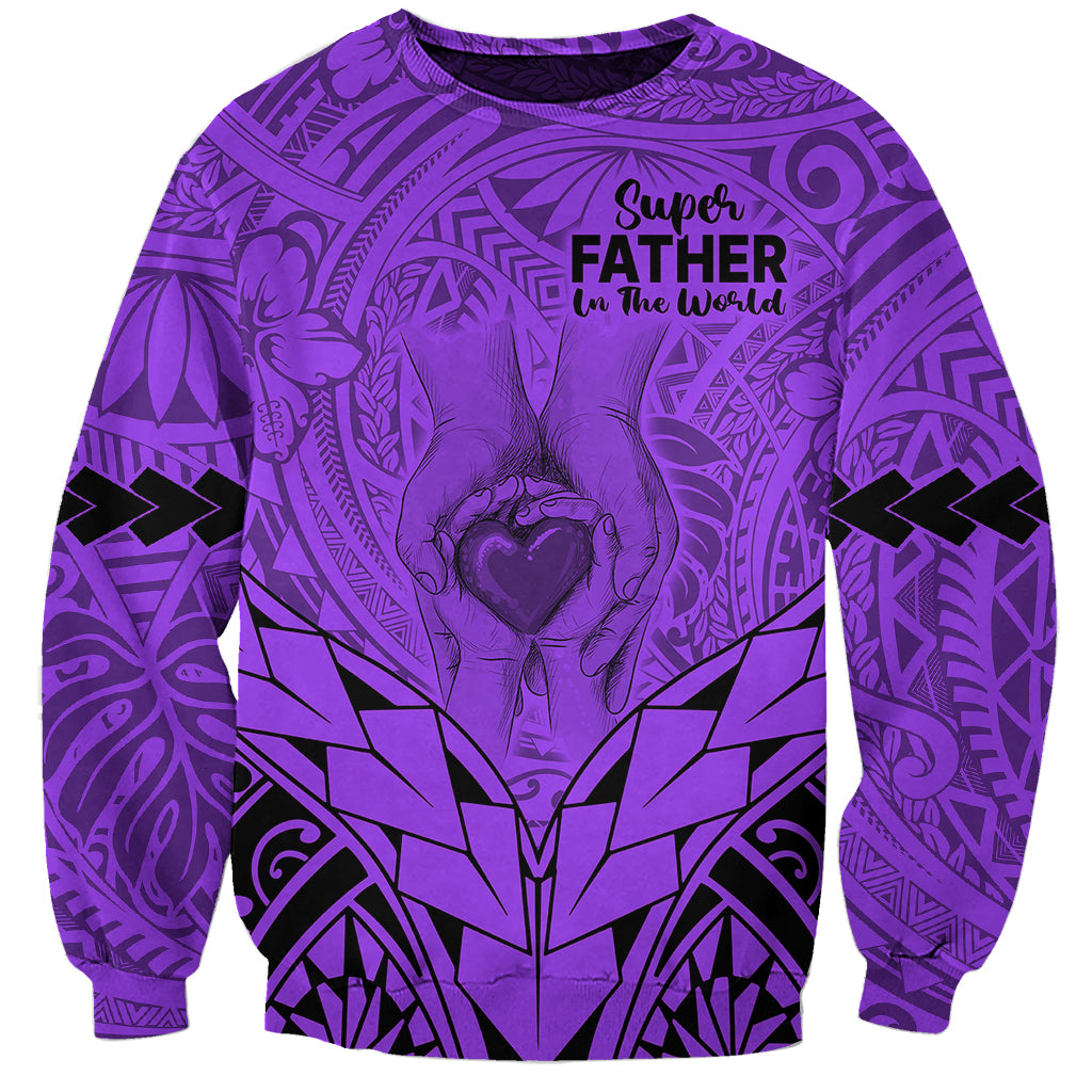 polynesian-fathers-day-gift-for-dad-sweatshirt-super-father-in-the-world-purple-polynesian-pattern
