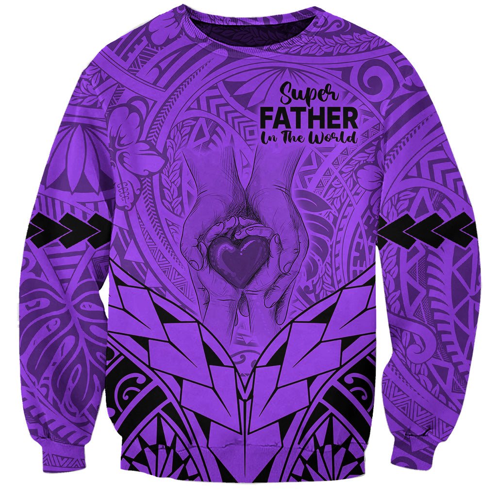 Polynesian Father's Day Gift For Dad Sweatshirt Super Father In The World - Purple Polynesian Pattern - Wonder Print Shop