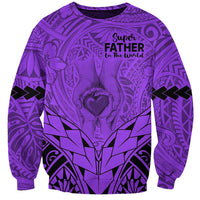 Polynesian Father's Day Gift For Dad Sweatshirt Super Father In The World - Purple Polynesian Pattern - Wonder Print Shop