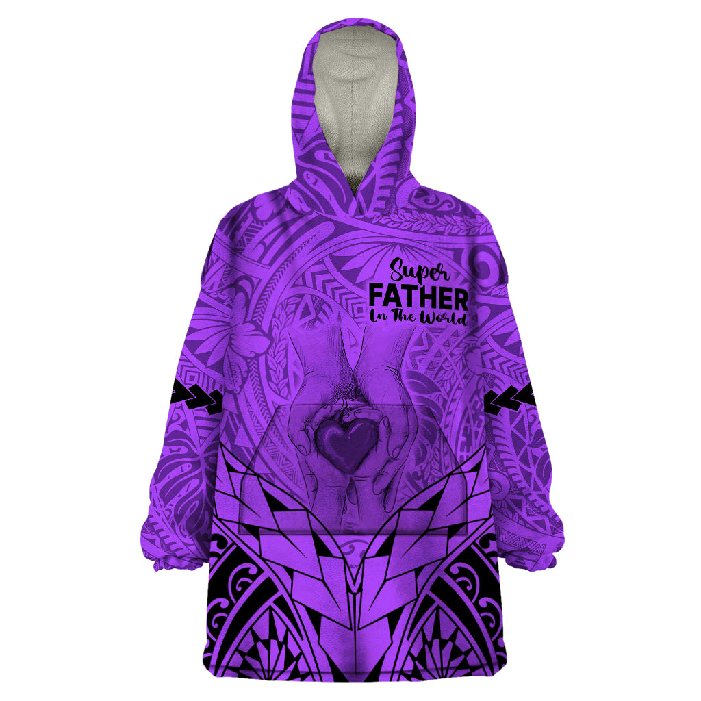Polynesian Father's Day Gift For Dad Wearable Blanket Hoodie Super Father In The World - Purple Polynesian Pattern - Wonder Print Shop