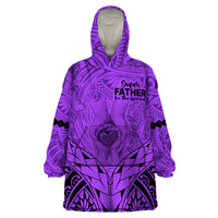 Polynesian Father's Day Gift For Dad Wearable Blanket Hoodie Super Father In The World - Purple Polynesian Pattern - Wonder Print Shop