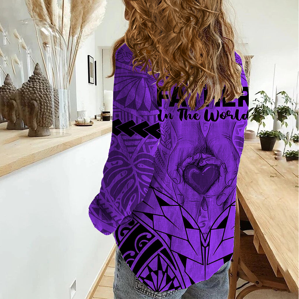 Polynesian Father's Day Gift For Dad Women Casual Shirt Super Father In The World - Purple Polynesian Pattern - Wonder Print Shop