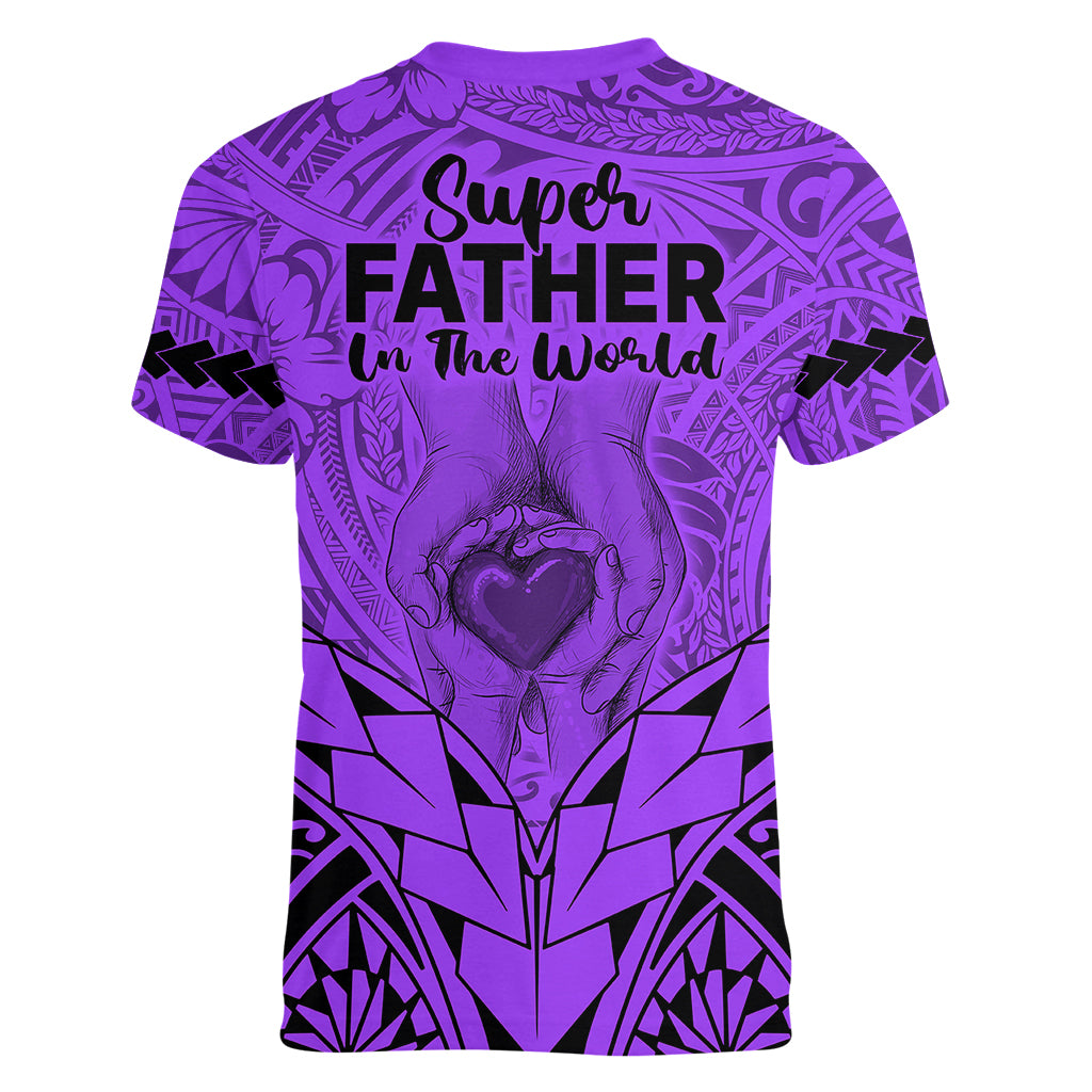 Polynesian Father's Day Gift For Dad Women V Neck T Shirt Super Father In The World - Purple Polynesian Pattern - Wonder Print Shop