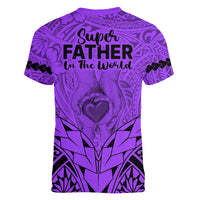 Polynesian Father's Day Gift For Dad Women V Neck T Shirt Super Father In The World - Purple Polynesian Pattern - Wonder Print Shop