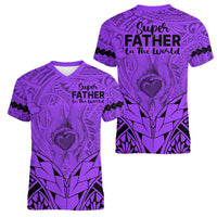 Polynesian Father's Day Gift For Dad Women V Neck T Shirt Super Father In The World - Purple Polynesian Pattern - Wonder Print Shop