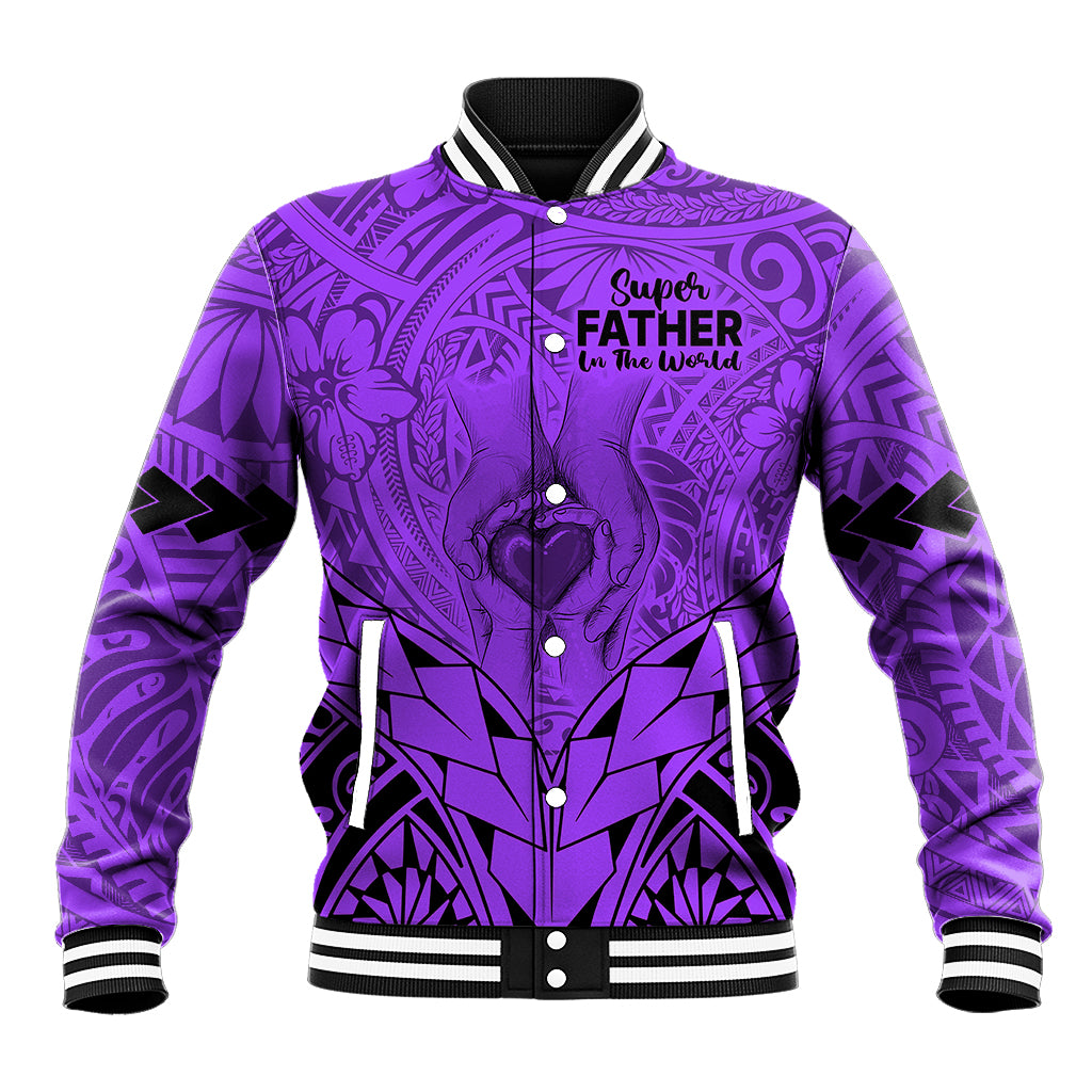 Personalised Polynesian Father's Day Gift For Dad Baseball Jacket Super Father In The World - Purple Polynesian Pattern LT9 - Wonder Print Shop