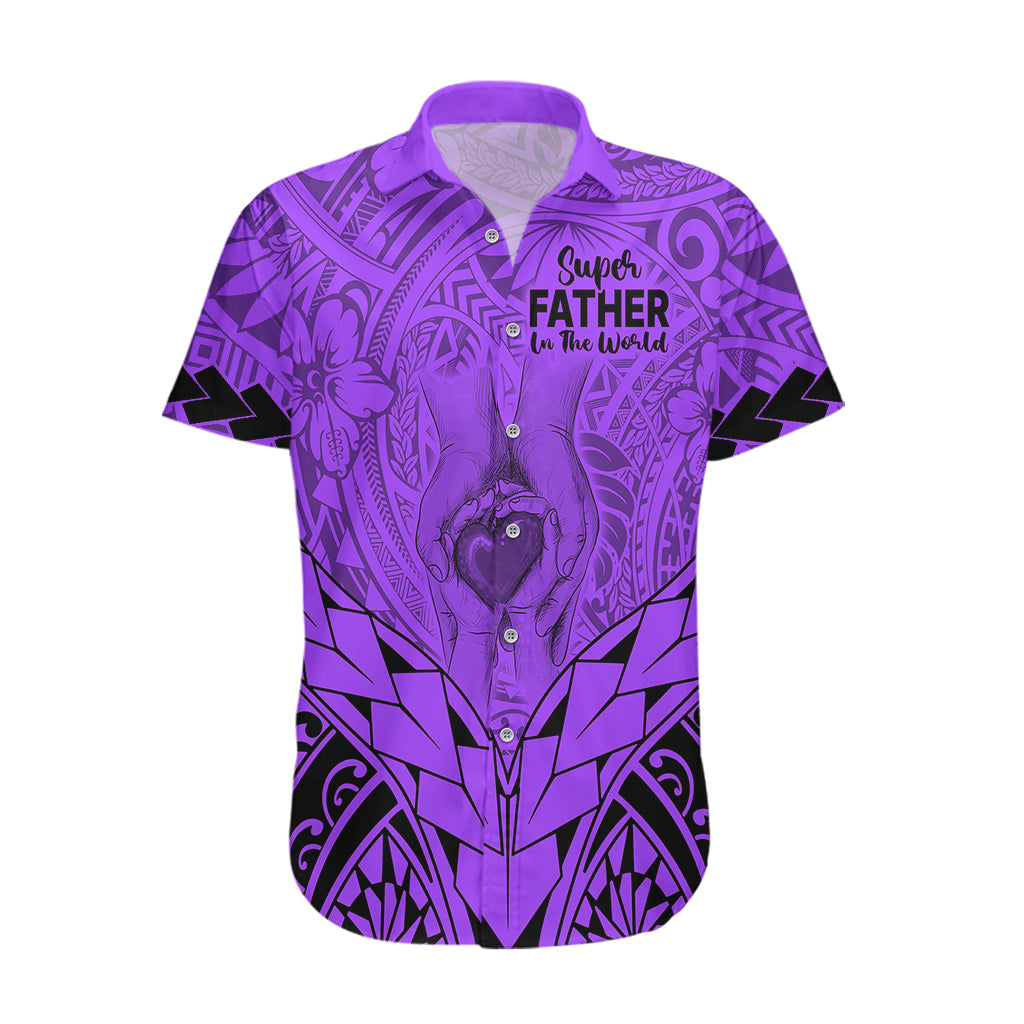Personalised Polynesian Father's Day Gift For Dad Hawaiian Shirt Super Father In The World - Purple Polynesian Pattern - Wonder Print Shop