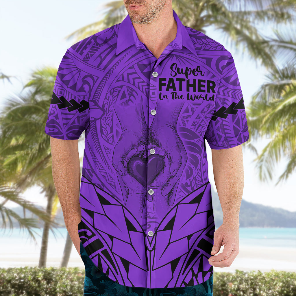 Personalised Polynesian Father's Day Gift For Dad Hawaiian Shirt Super Father In The World - Purple Polynesian Pattern - Wonder Print Shop