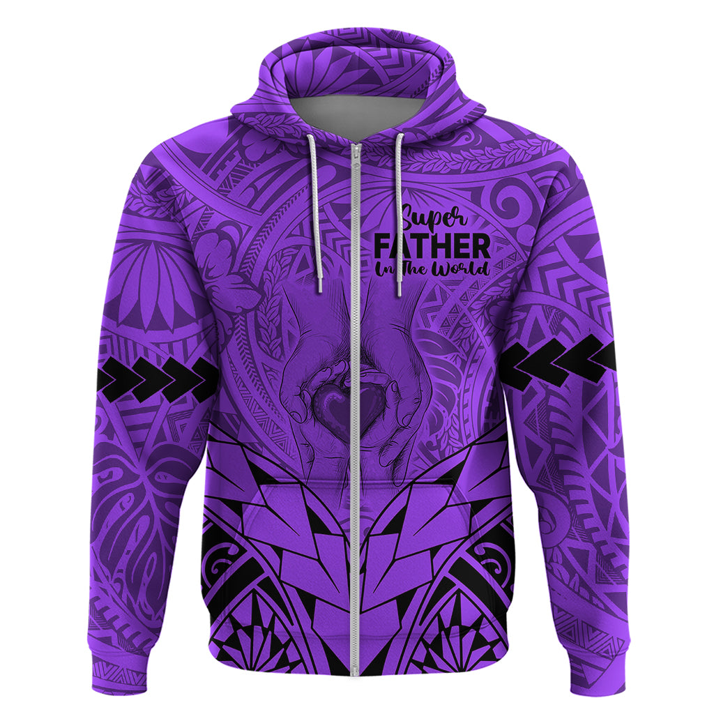 Personalised Polynesian Father's Day Gift For Dad Hoodie Super Father In The World - Purple Polynesian Pattern - Wonder Print Shop
