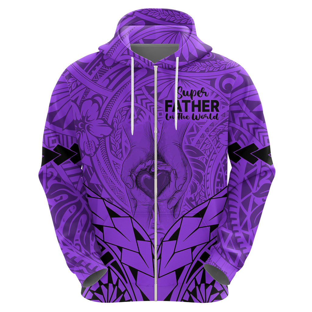 Personalised Polynesian Father's Day Gift For Dad Hoodie Super Father In The World - Purple Polynesian Pattern - Wonder Print Shop