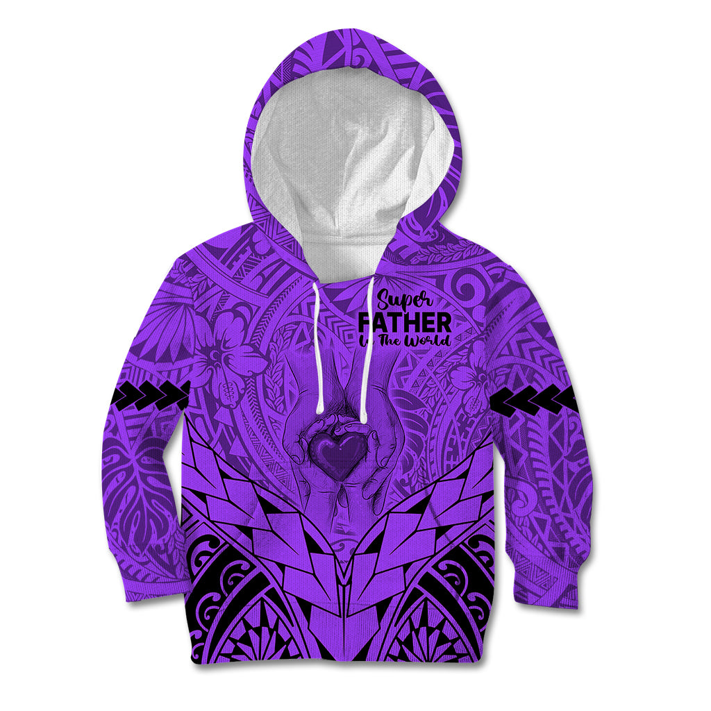 Personalised Polynesian Father's Day Gift For Dad Kid Hoodie Super Father In The World - Purple Polynesian Pattern - Wonder Print Shop